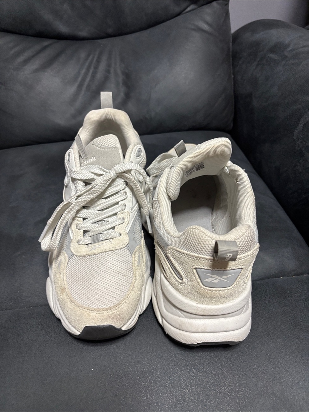 Reebok Women's Beige and White Mesh Lace-Up Sneakers